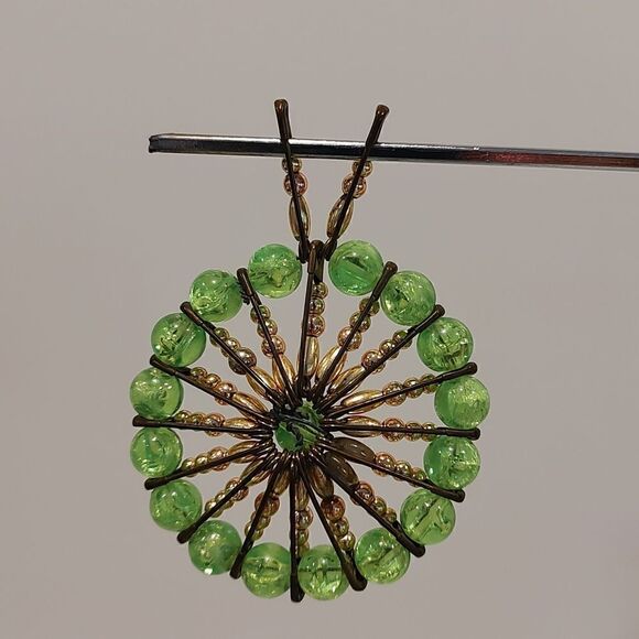 Vintage Safety Pin Art Green and Gold Bead Pendant/Brooch - Picture 5 of 8